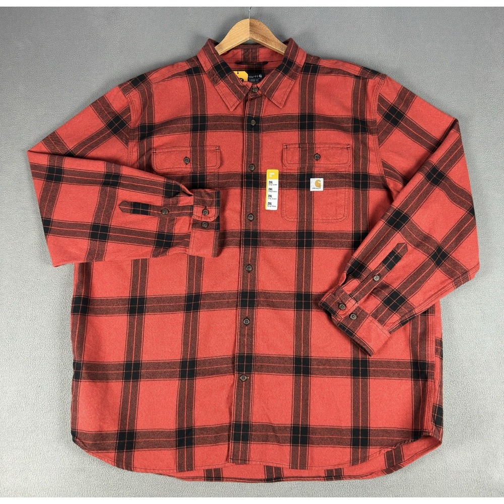 Carhartt Shirt Mens 2XL Red Plaid Loose Fit Heavyweight Flannel Workwear New - Picture 2 of 8